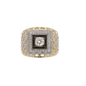14K Gold Rhodium Plated Natural White Black Filled Diamond Statement <b>Ring</b> Bold Square Halo Design <b>Men</b> Women Luxurious - Product Image 1