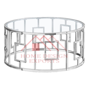 Stainless steel Metal Coffee Table With Glass Top Living Room Decor Furniture - Product Image 1