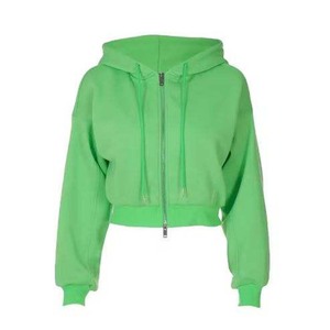 Women <b>Crop</b> <b>Zip</b> <b>Up</b> Hoodie Streetwear Fashion OEM Custom Logo Private Cotton Hoodie - Product Image 1