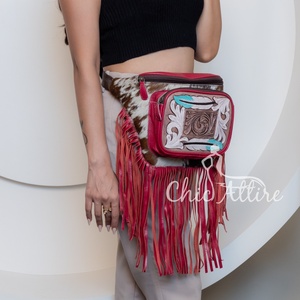 Riñonera de cuero genuino para mujer, riñonera de cuero genuino con herramientas a mano, riñonera de piel de vaca Floral Rosa occidental, cinturón de bolsillo para cintura de vaquera - Product Image 1