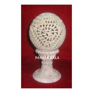 Meilleur designer indien fait à la main en pierre de savon naturelle sculpture bougie chauffe-plat lampe forme ronde pour la maison article décoratif bougeoir - Product Image 1