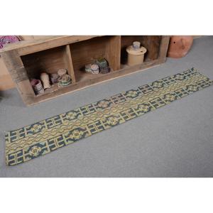 1.2x7.5 ft Rug, Turkish Vintage Rug, Blue <b>Yellow</b> Southwestern <b>Wool</b> Rug - Product Image 5