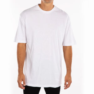 Camiseta 100% algodón para hombre, corte holgado, estampada, estilo boxy, de peso pesado, estilo Pro Club, color blanco liso, negro fresco, cuello redondo - Product Image 1