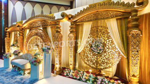 Decoración de Escenario de Boda Estilo Bigote Mughal Dorado, Compre Mandap Ligero de Alta Calidad, Decoración de Escenario, Precios al por Mayor en Australia - Product Image 3