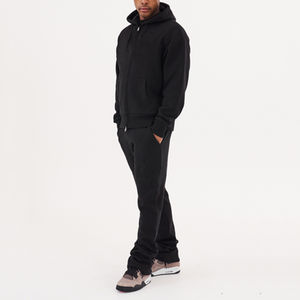 Pantalon de survêtement à logo personnalisé unisexe ensemble sweat-shirt à capuche double couche en éponge française 100% coton taille haute Style décontracté pour hommes femmes - Product Image 1