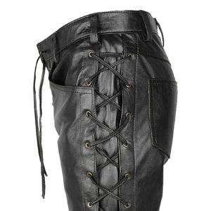 กางเกงหนังผูกเชือกสีดำสำหรับผู้ชายกางเกงไบเกอร์ปรับได้กางเกงไบเกอร์กางเกงหนังสไตล์ร็อค-สลิมฟิตกางเกงไบเกอร์ทำด้วยมือ - Product Image 3