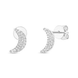 14K White Gold 0.11ct Crescent <b>Moon</b> Stud <b>Earrings</b> Fashion Jewelry - Product Image 1