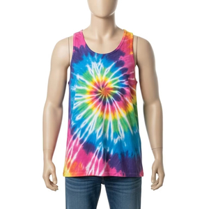 Eco Friendly <b>Tie</b> Dyed Mens Tank Tops Cotton Spandex Fabric Puff Printing Breathable Stretch Sports Gym Beachwear Summer Clothing - Product Image 1