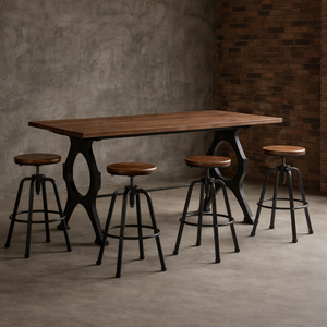 Solid Mango Wood Bar <b>Table</b> | Industrial Cross Metal Base Bar <b>Table</b> | Modern Restaurant Bar Furniture Custom Size - Product Image 1