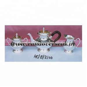 Ensemble traditionnel de théière et cafetière en laiton plaqué argent avec couvercle et poignée, idéal pour les hôtels, les bureaux, les services de restauration de luxe, collection de vaisselle - Product Image 6