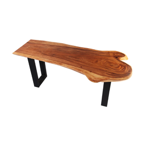 Mesa de Banco de Madera Maciza con Borde Natural, Diseño Moderno y Patas de Metal Negro para el Hogar o Interiores de Cafeterías - Product Image 5