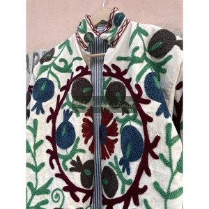 Indian Cotton <b>Velvet</b> Fabric Jacket Casual Unisex Suzani Overcoat With Hand Embroidery Women's Winter Short Jacket for Party Wear - Product Image 4
