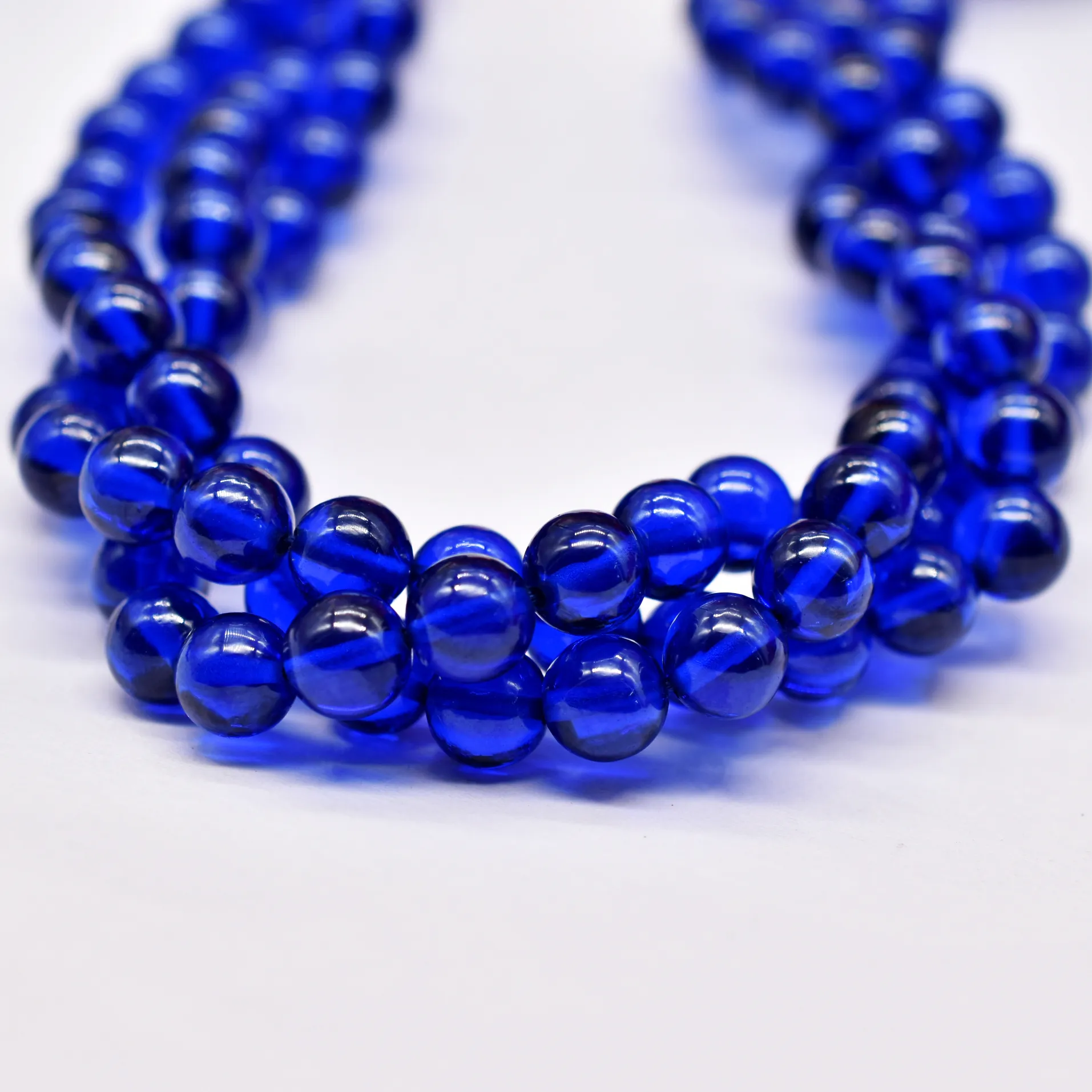 Lab Grown Blue Sapphire Beads 6MM Round Beads Drilled stones For Necklace Jewelry Blue Sapphire Necklace