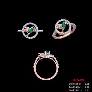 แหวนดีไซน์รูปนกสุดหรู ประดับเพชรแท้และมรกตสีสันสดใส ผลิตจากทองคำโรสโกลด์ 14KT - Product Image 6