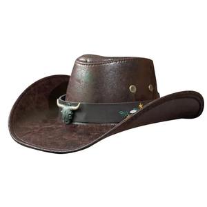 Sombrero de vaquero occidental de cuero con remaches de Cabeza de Vaca de alta calidad para hombres Vintage Gentleman Jazz Dress Cap Casual aplicable - Product Image 1