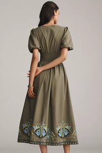 ชุดเดรสคลุมเข่าสีดำสำหรับผู้หญิง, เดรสลำลองผ้าฝ้าย100% แขนยาวปักลายผีเสื้อระบายอากาศได้ดีชุดแมกซี่ - Product Image 6