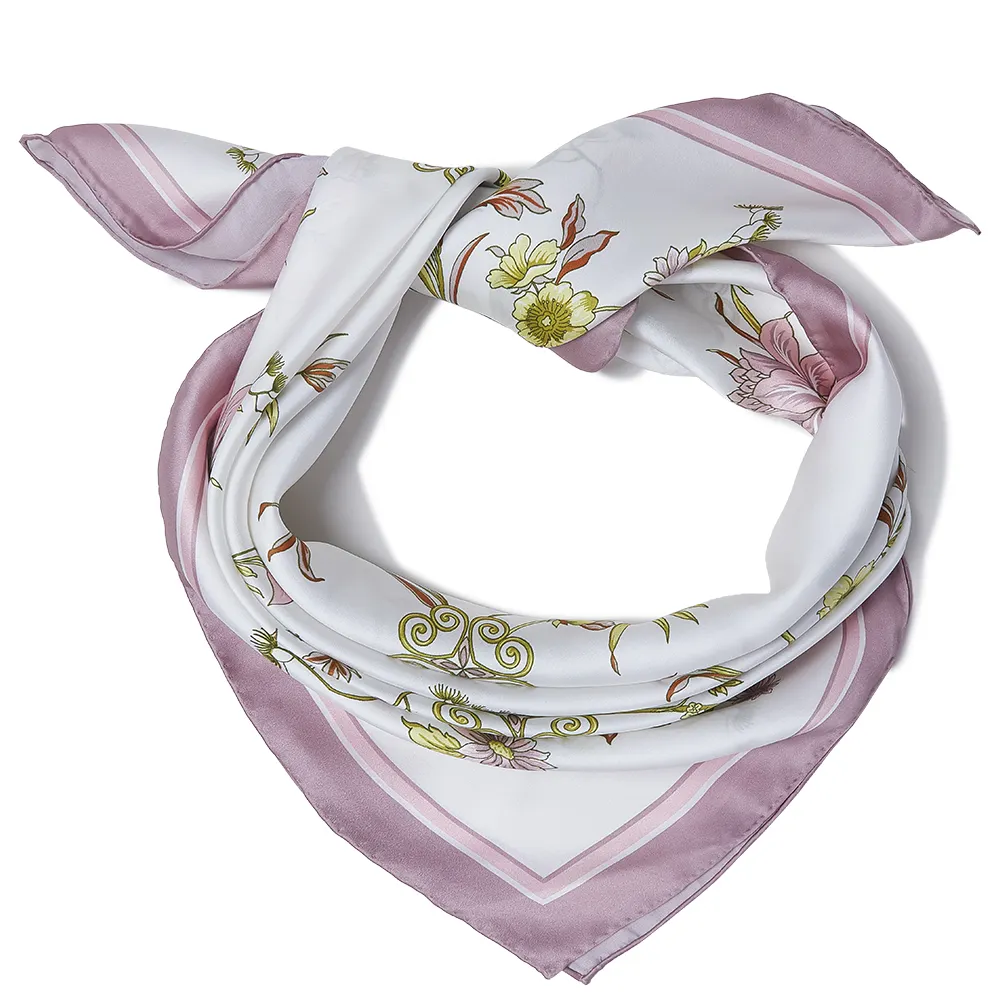 Extraordinary Gift 100% Silk Satin Printed Floral Scarf Spring Flower Blossoms Butterfly Neckerchief Hand Crafted Womens Scarf