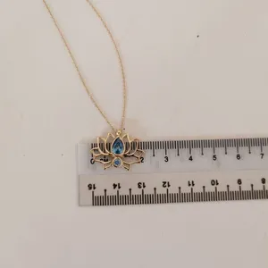 จี้ดอกบัวแฟนซีสีเงิน925สวยพร้อมจี้เพชรโมอิสแซฟไฟร์ตัดลูกแพร์ - Product Image 5