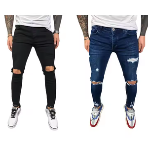 กางเกงทรงดินสอเข้ารูปสำหรับผู้ชายกางเกงยีนส์ฟอกดำผ้ายีนส์ลายจุด - Product Image 5