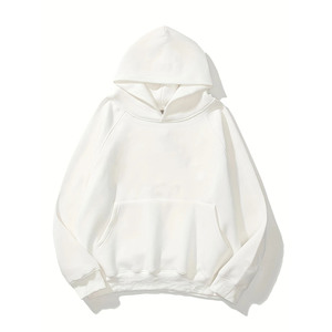 Oversized Men's White Cotton <b>Hoodie</b> <b>Plain</b> Dyed French Terry Casual Pullover Hooded Sweatshirt Regular Fit Autumn Wear - Product Image 1
