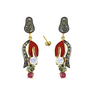 "Multicolor Gemstone <b>Dangle</b> <b>Earrings</b> with 14k <b>Gold</b> Plating-Luxury Wedding & Party Jewelry" - Product Image 2