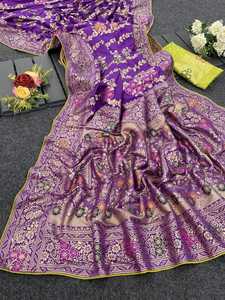 Sari en soie coloré de taille personnalisée classique Nouveaux vêtements de fête et de mariage pour femmes Vêtements indiens et pakistanais - Product Image 3