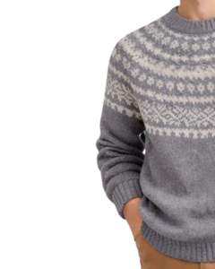 Pull en tricot vintage Fair Isle gris clair et blanc à col rond, chaud pour l'hiver, pull pour homme, fournisseur en gros OEM - Product Image 3