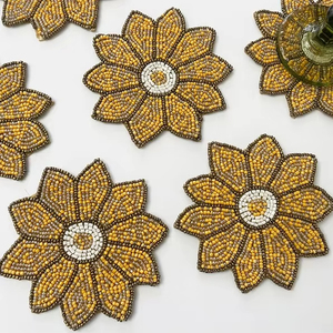 Handmade Luxury <b>Beaded</b> Embroidery Coasters Handcrafted India Glass <b>Plastic</b> Material Wedding Plant Design Eco-Friendly - Product Image 1