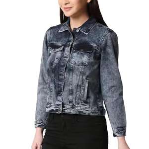 Chaqueta Vaquera Negra Extra Grande para Mujer, Cierre de Botones, Mangas Largas, Algodón Tejido Transpirable, Temporada de Otoño, Acabado de Alta Calidad - Product Image 3