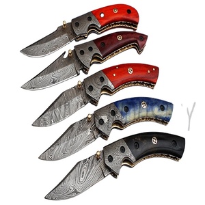 Couteaux de poche pliants en acier Damas faits à la main, ensemble de 5 pièces, multifonctionnels, qualité industrielle, manches en bois OEM (smk1197) - Product Image 1