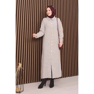 Cárdigan Largo con Botones Dorados, Estilo Casual, Técnica Jacquard, Invierno, Cachemira, Verano, Lana, Hijab, Tejido con Estampado - Product Image 5
