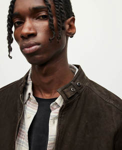 Veste en cuir élégante de moto pour les hommes, couleur personnalisée 100% Veste en cuir pour hommes coupe ajustée en daim respirant col arrière - Product Image 3