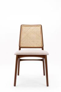 Chaise de salle à manger Victoria simple, fabriquée avec un cadre en teck massif de qualité et un tissage en rotin avec finition noyer pour une utilisation en intérieur. - Product Image 3