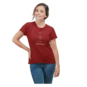 Pizza printed brown color Women 100% organic cotton half sleeves t-shirts Comfortable Promotional Single Jersey Lady Women Shirt