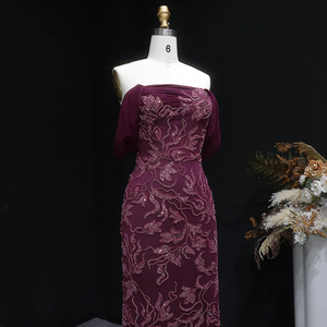 Vestido de Noche Jancember LSZ622 en Terciopelo Magenta con Lentejuelas, Vestido de Gala Estilo Sirena, Vestido de Fiesta Formal con Mangas Abullonadas - Product Image 4