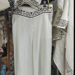 วิธีการทอผ้าแบบไม่ทอสไตล์วินเทจลายดอกไม้แนววินเทจสีขาวผสมผ้าฝ้ายสำหรับผู้หญิง - Product Image 1