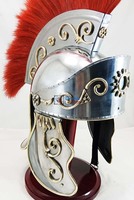 Casque de Chevalier Médiéval Romain en Acier, Armure Circulaire, Plume Rouge, Poli, Portable, Longue Durée de Vie, Cadeau de Noël, Personnage de Film/TV