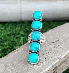 Anillo de piedras preciosas turquesa para mujer, Plata de Ley 925, estilo bohemio, joyería de boda hecha a mano, regalo de tendencia para mamá - Product Image 3
