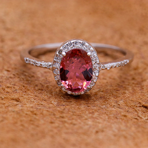 Natural Tourmaline Oval Shape Gemstone and Cubic Zircon Gemstone 925 Sterling <b>Silver</b> Handmade Ring Jewelry for Wholesale - Product Image 1