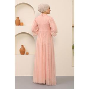 MSW12238-3 Pearl-Detailed Tulle Evening Gown Polka Dot Embroidered <b>Ball</b> Gown Empire Available XS Maxi-Length Knee-Length Styles - Product Image 5