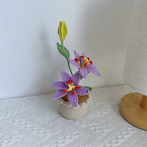 Pot de fleurs en forme de lys à double tête au crochet, décoration florale artisanale pour la maison, mariage et événements d'entreprise - Product Image 4