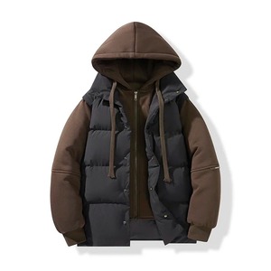 Parka de invierno con vaina hinchada roja Retro para hombre, chaqueta con cuello levantado, Abrigo acolchado de otoño, cortavientos térmico de calle alta, tela de lona hecha - Product Image 4