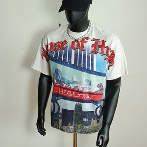 เสื้อยืดคอตตอนหนาน้ำหนักมาก สไตล์สตรีทแวร์ คอหนา ทรงโอเวอร์ไซส์ แบบครอป ทรงบ็อกซี่ ลายกราฟิก เสื้อยืดผู้ชาย - Product Image 1