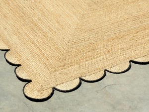 Solid Color Rectangle Jute Rug With Scalloped <b>Edge</b> Farmhouse Style Non-Slip <b>Rubber</b> Backing Living Room Area Rug - Product Image 1
