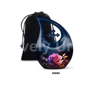 Urna negra para adultos de cremación de flores con gota de lágrima para cenizas humanas, urna cruzada decorativa con bolsa de terciopelo gratis - Product Image 6