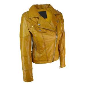 Mode en cuir véritable moto Bomber fermeture éclair femmes veste respirant Satin tissé à manches longues - Product Image 2