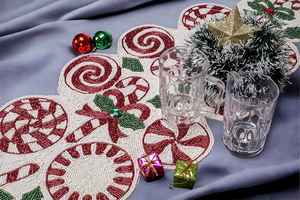 Handmade -Inch Round Glass <b>Table</b> <b>Coaster</b> Elegant and Stylish Beaded Green Beads Mats & Pads Glass <b>Table</b> Mat Home Furnishing - Product Image 3