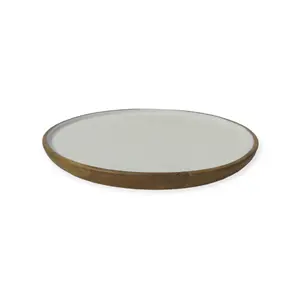 White Enamel with natural wood base Round Platter Decorative Serving Food Display Handmade Mango wood Decorative Kitchen Platter