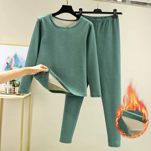 Ensemble pyjama court en molleton douillet pour l'automne 2025, broderie unie, sous-vêtements thermiques avec taille élastique, pantalon en molleton jusqu'aux genoux, respirant - Product Image 4