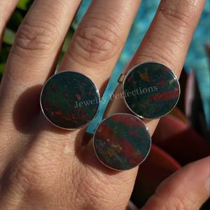 Round Wholesale High Quality Natural Bloodstone Gemstone <b>Rings</b> Sterling Silver Plated Fashionable Waterproof Jewelry - Product Image 3